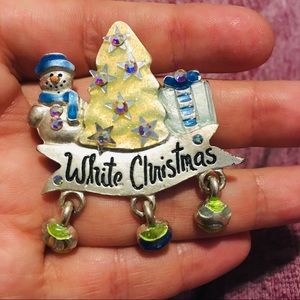 White Christmas Snowman Christmas tree pin brooch Vintage